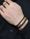 Men's Genuine Braided Black Leather Bracelet with Gold Stainless
